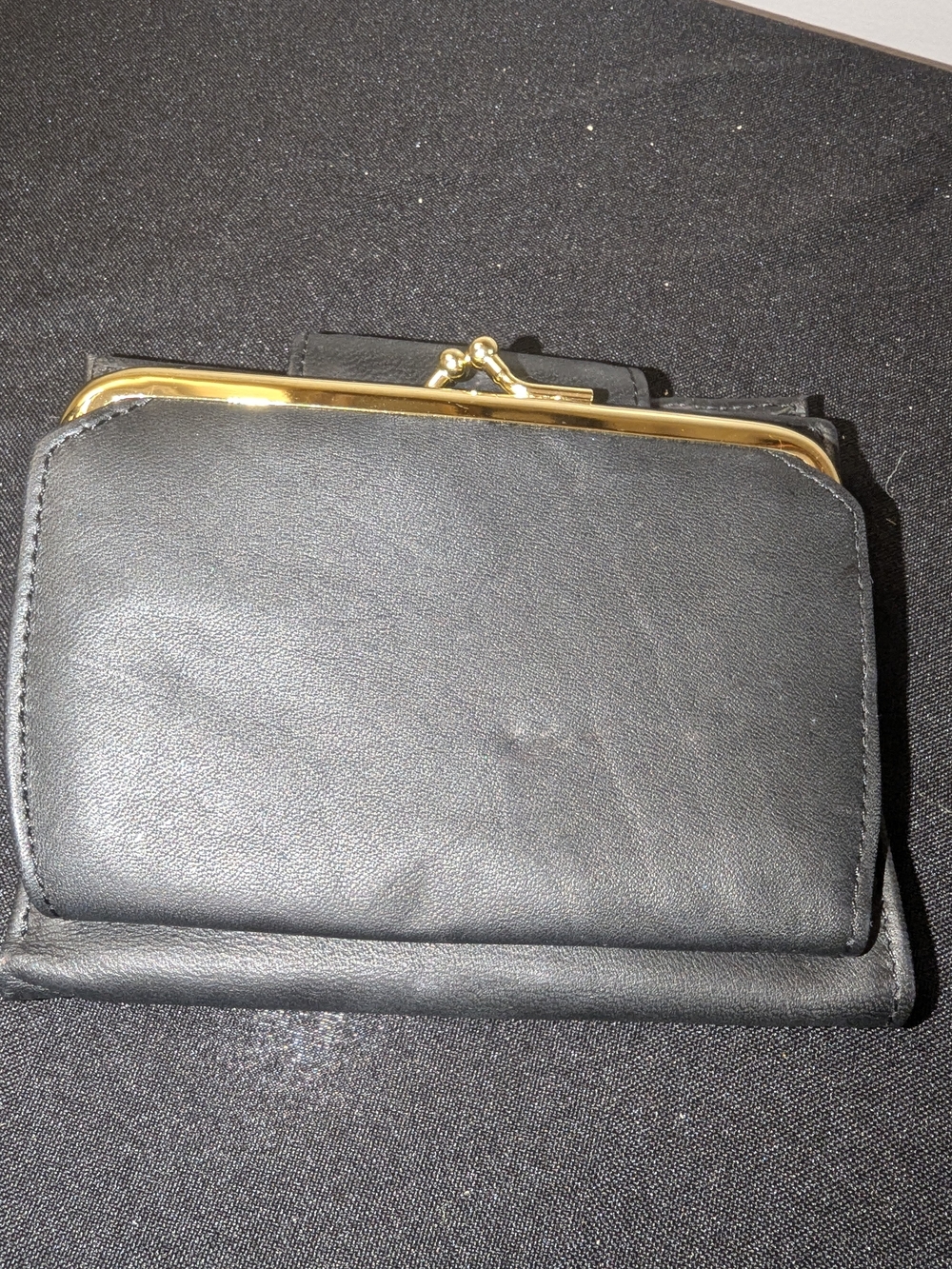 Classic Black Leather Wallet with Gold Frame